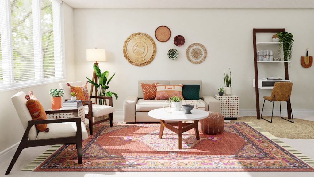 Sala acogedora decorada con poco presupuesto y elementos sencillos