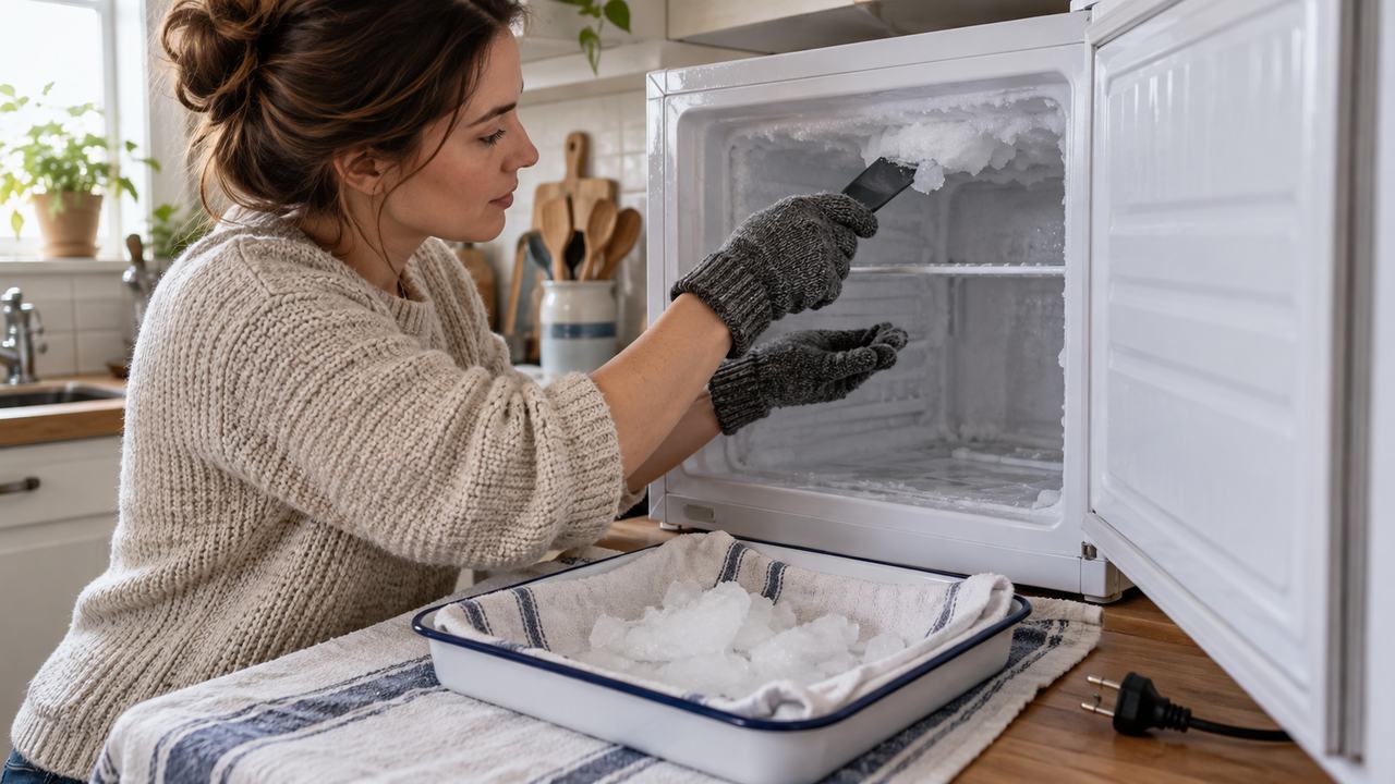 Descongelación segura de un congelador con acumulación de hielo