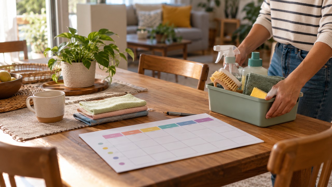 Planificación visual de una rutina semanal de limpieza del hogar